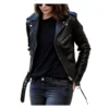 Women's Brando Cafe Racer Motorcycle Black Leather Jacket (1)