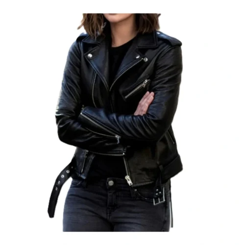 Women's Brando Cafe Racer Motorcycle Black Leather Jacket (4)